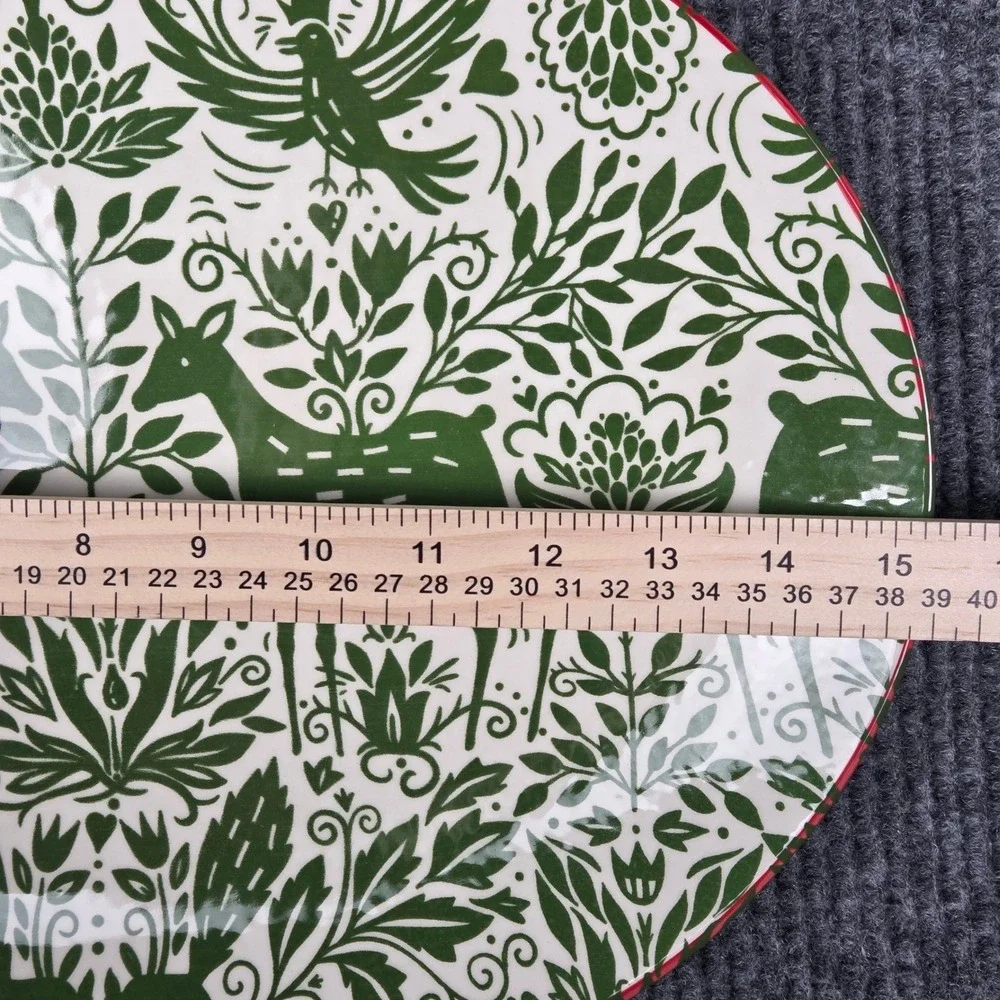 Viva by Vietri Mistletoe Oval Platter Green Deer Bird Folk Art VMIL-003024 15in